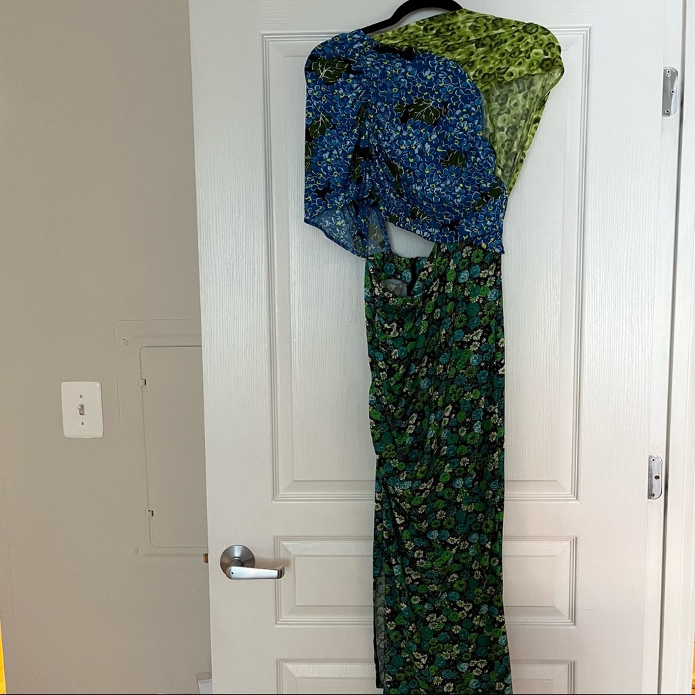NWT Zara floral print midi dress in blue green